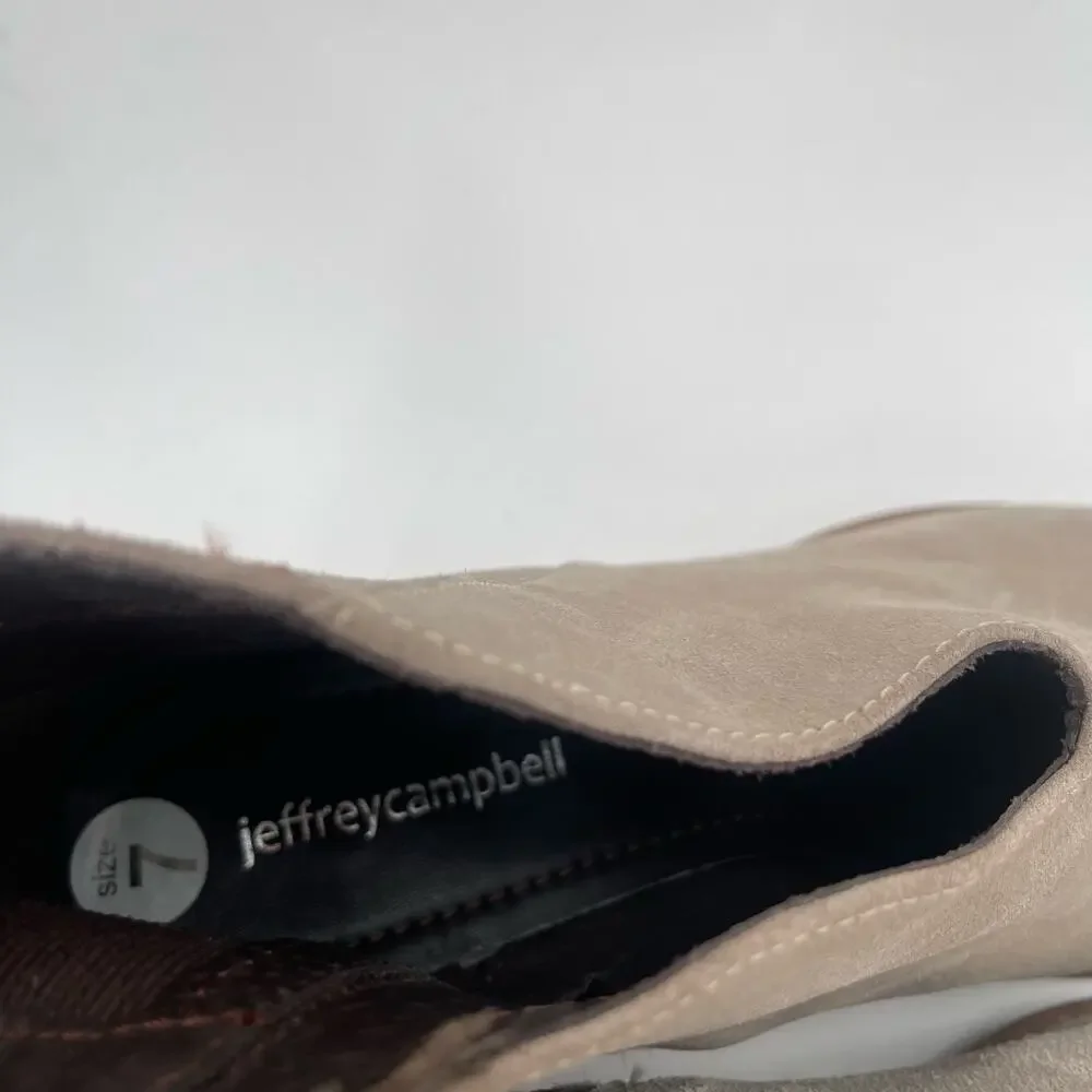 JEFFREY CAMPBELL Booties Size 7 Boots Suede Taupe Leather Owen Block Heel Zipper